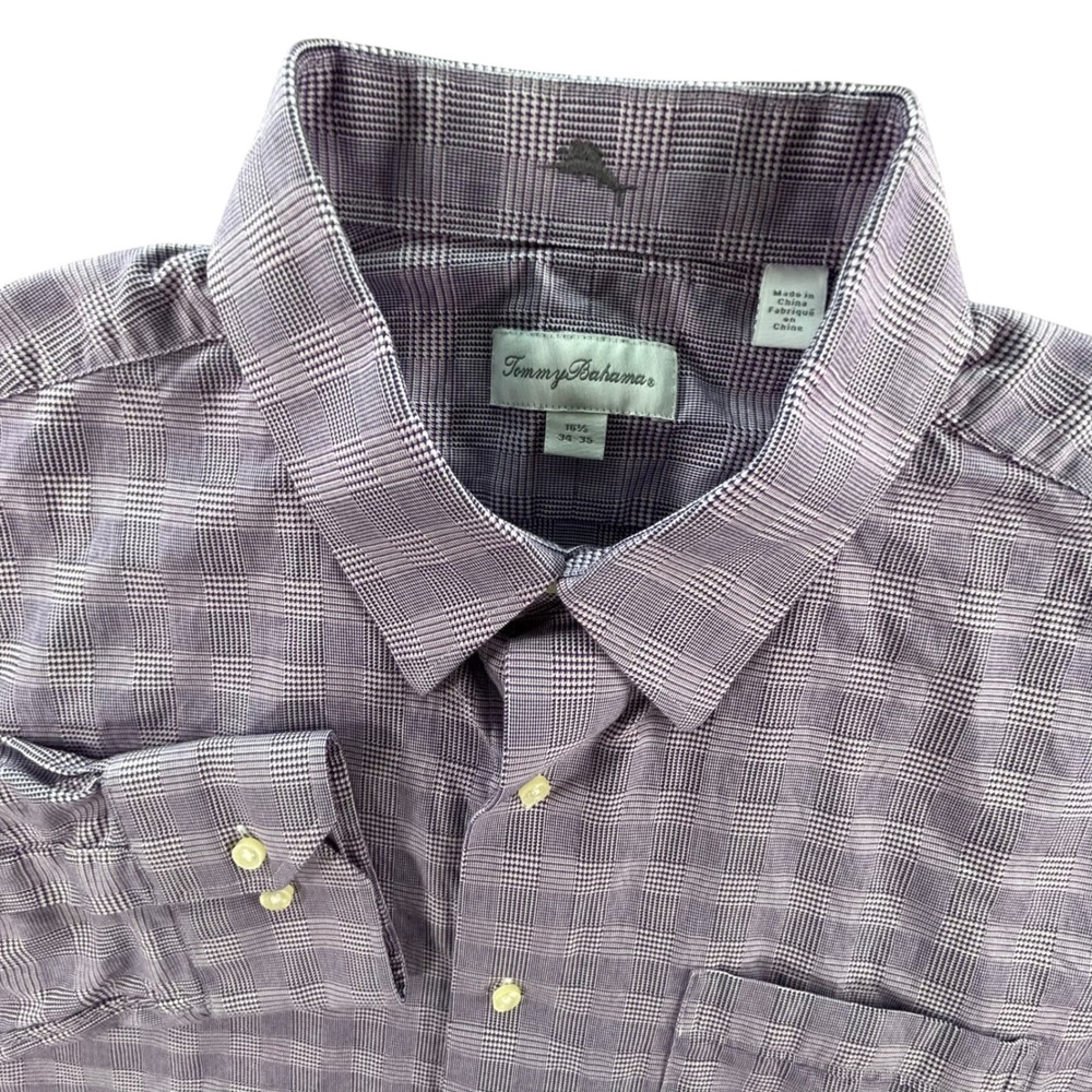 Tommy Bahama Mens Purple Plaid Long Sleeve Button Down Shirt 16.5 34-35